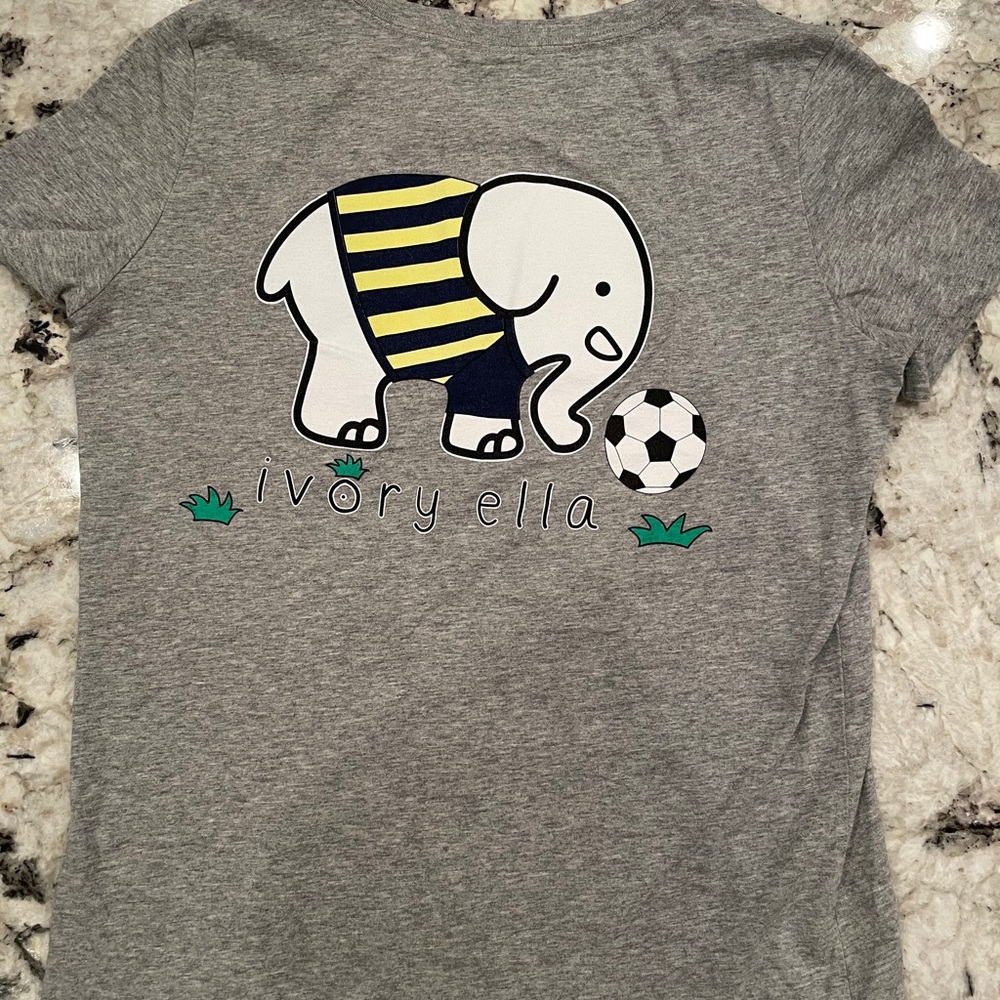 Ivory Ella soccer elephant tee. Women’s medium.